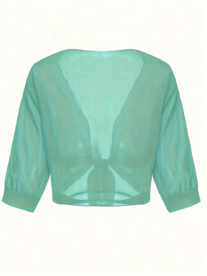 Lightweight women's sheer tie-front top, casual and chic for daily wear.