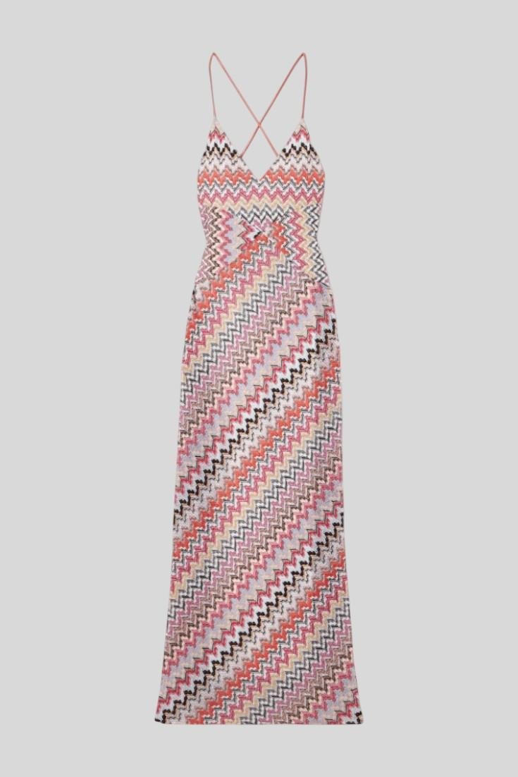 Elegant metallic knit A-line maxi dress for women, featuring a flattering V-neck, perfect for parties and evening wear.