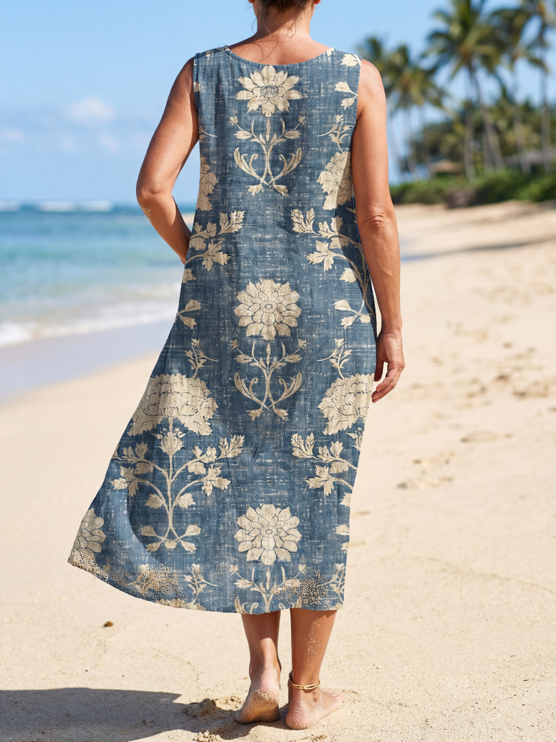 Vibrant floral print midi dress for women, a comfortable and relaxed fit choice for summer outings.