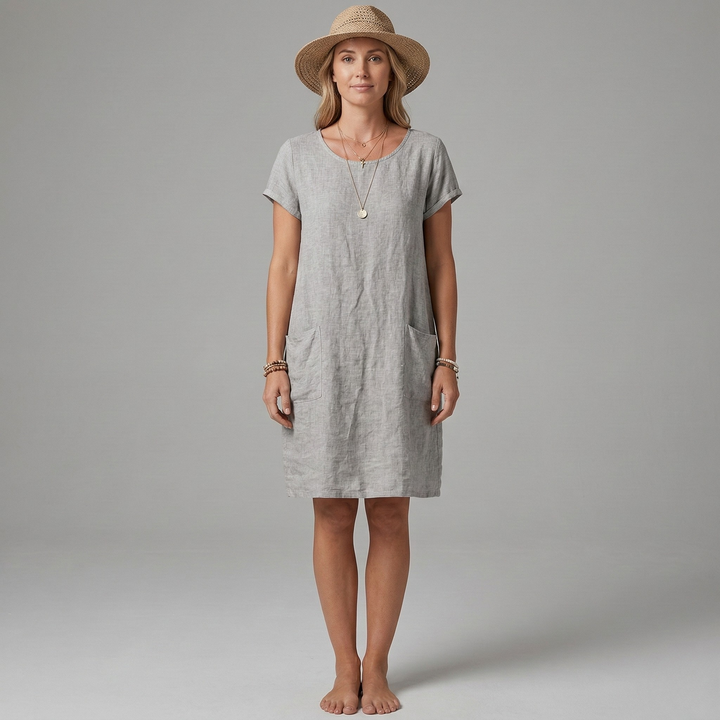 Effortless women's short sleeve summer mini dress. Casual style with pockets, great for comfortable daily wear.
