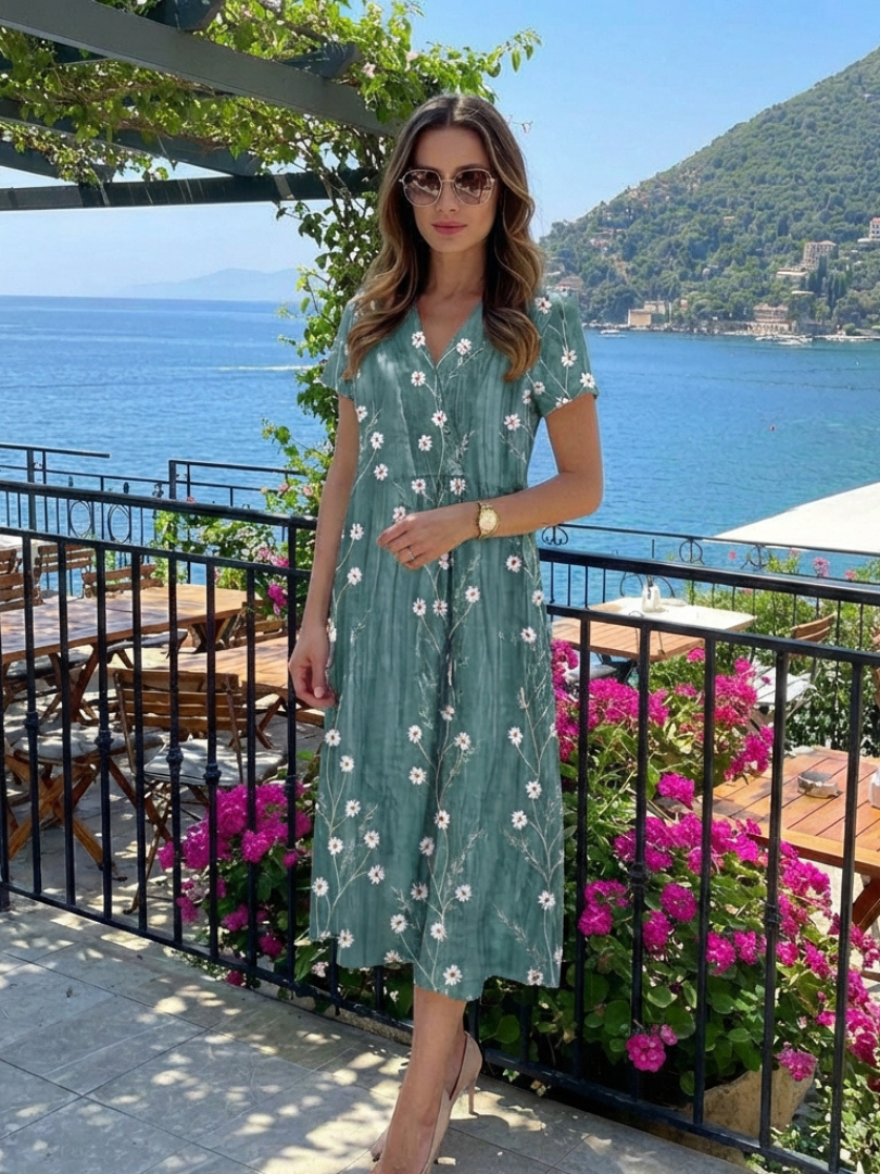 Spring/summer women's floral midi dress, short sleeves, perfect casual vacation dress or daily wear.