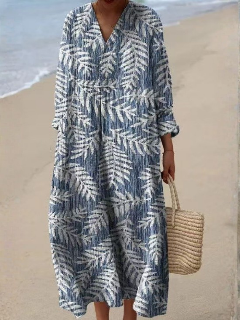 Casual women's short sleeve floral midi dress, comfortable & relaxed fit, great for summer daily wear.