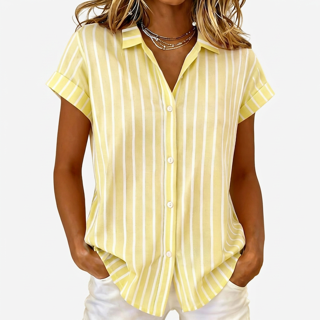 Classic vintage style women's striped blouse. Short sleeve top for casual, everyday wear or a relaxed summer look.