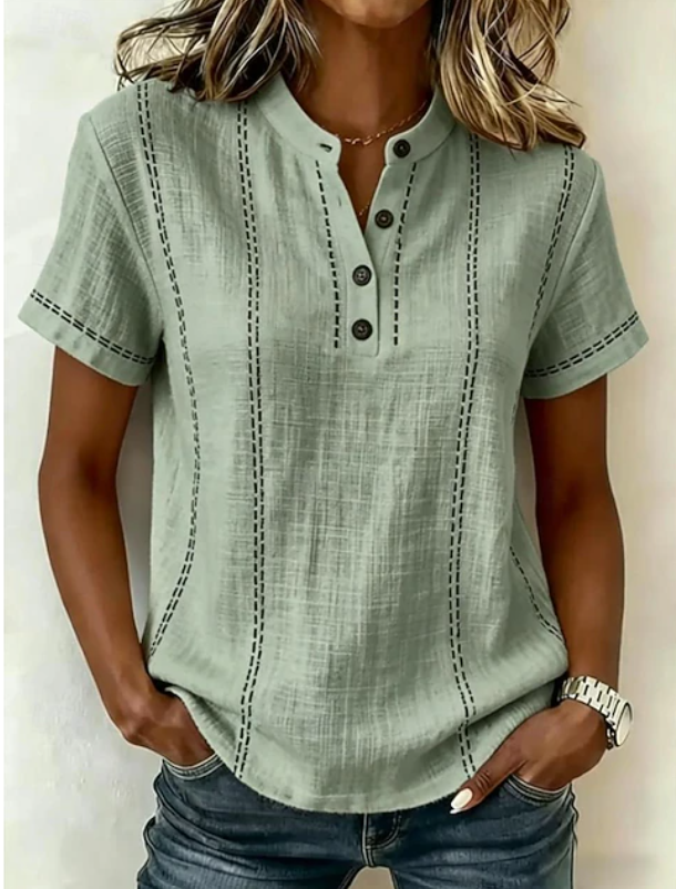 Women's short sleeve textured button top in a relaxed fit. Casual & comfortable everyday wear, perfect for spring/summer.