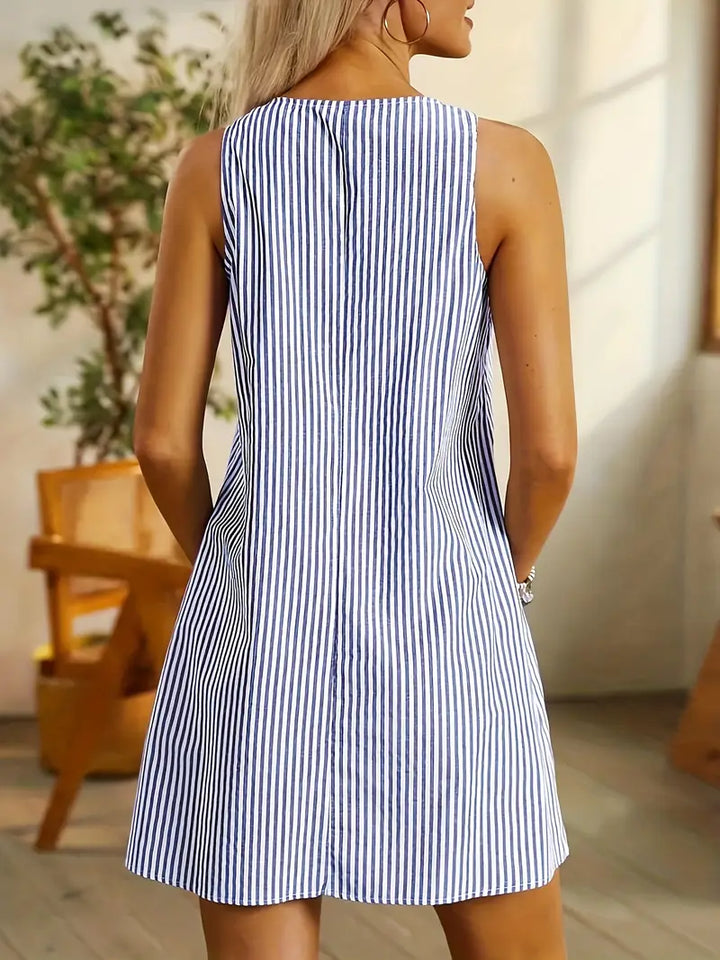 Women's breezy short striped dress, perfect for summer casual outings & vacation.