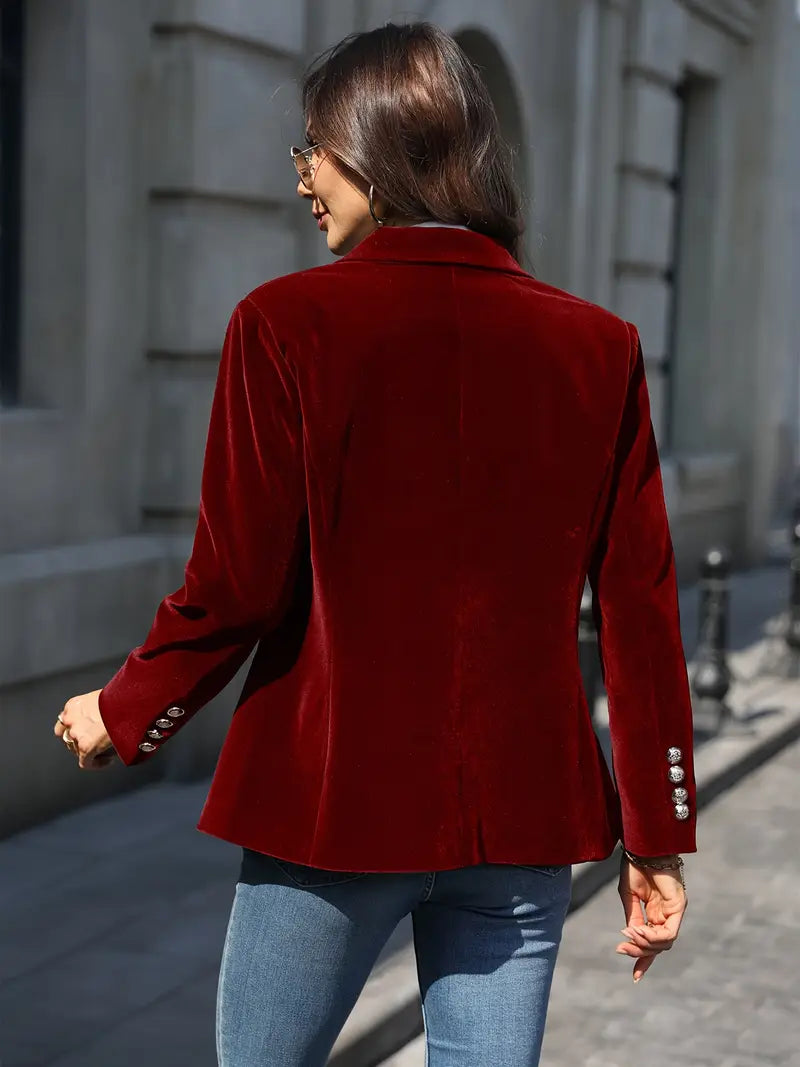 Business women's tailored single button blazer, a smart choice for corporate attire.