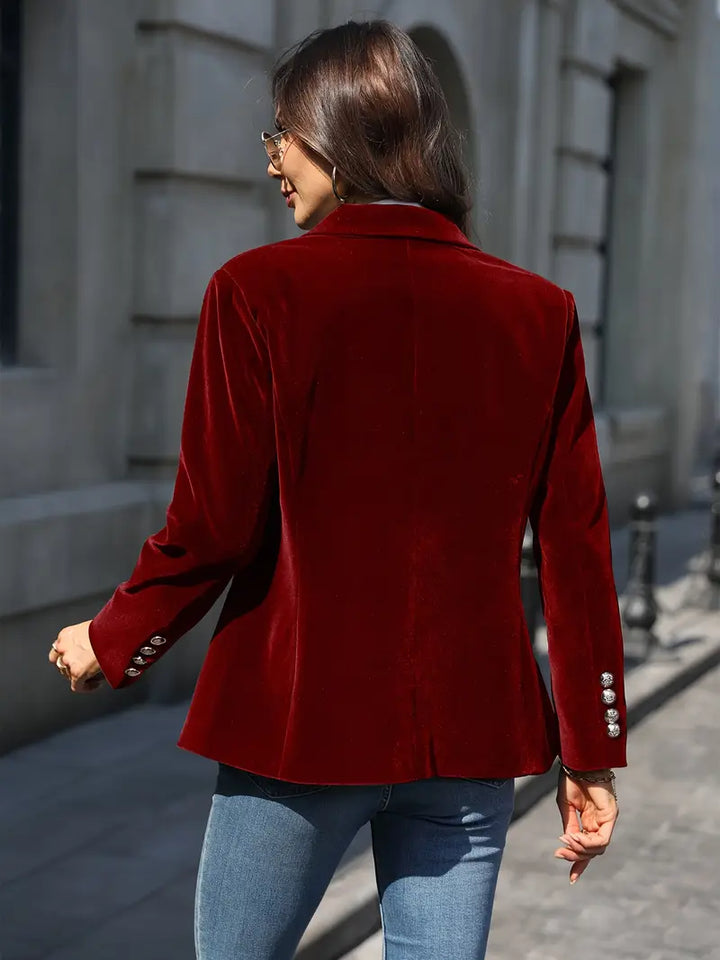 Business women's tailored single button blazer, a smart choice for corporate attire.