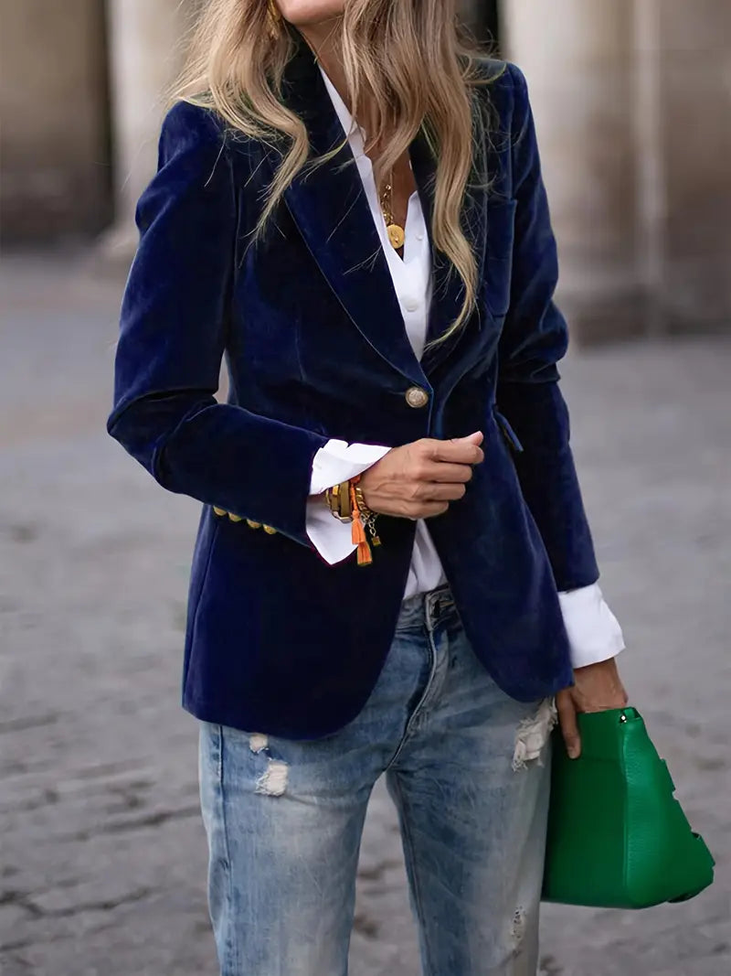 Elegant women's tailored jacket with a stylish single button closure.