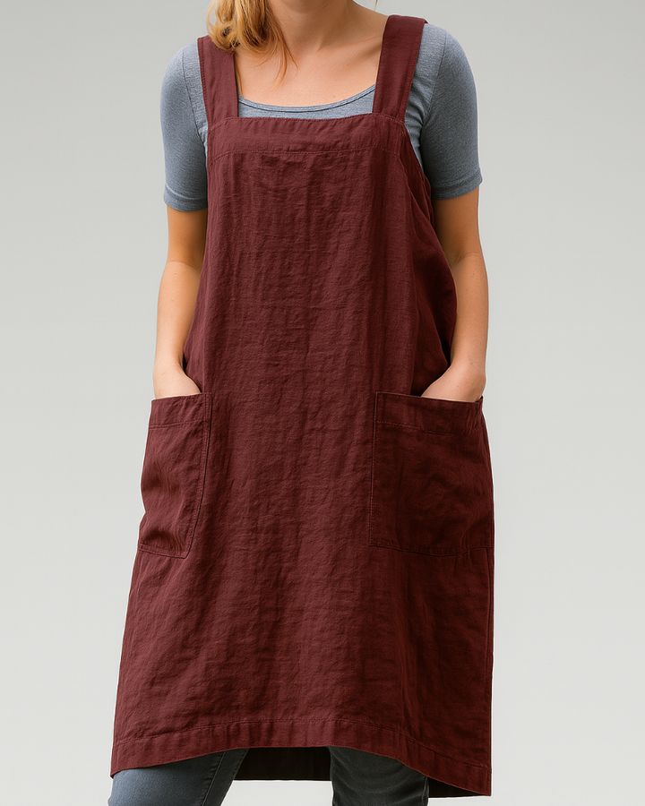 Women's Sleeveless Apron Midi Dress with square neck and pockets, perfect for casual summer wear.