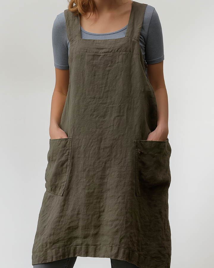 Versatile women's sleeveless apron midi dress, a comfortable square neck design suitable for various casual occasions.