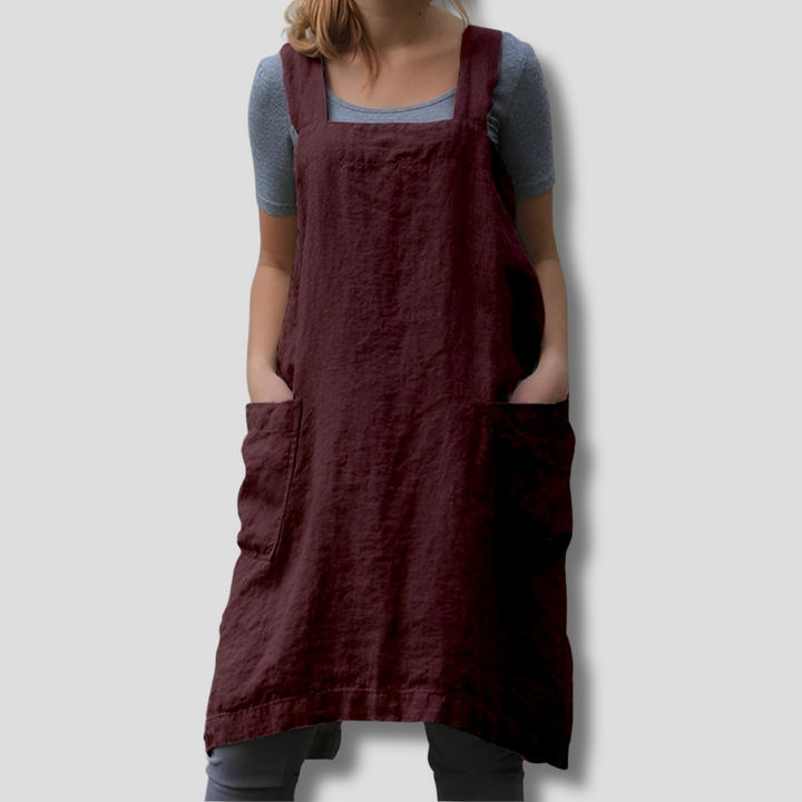 Stylish women's sleeveless midi apron dress with a flattering square neck, ideal for casual and versatile summer fashion.