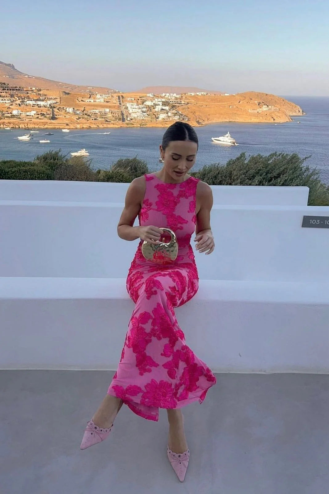 Women's floral embroidered sleeveless party maxi dress, perfect for special occasions