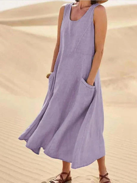 Relaxed fit women's midi dress, perfect for summer fashion, comfort, and versatile style.
