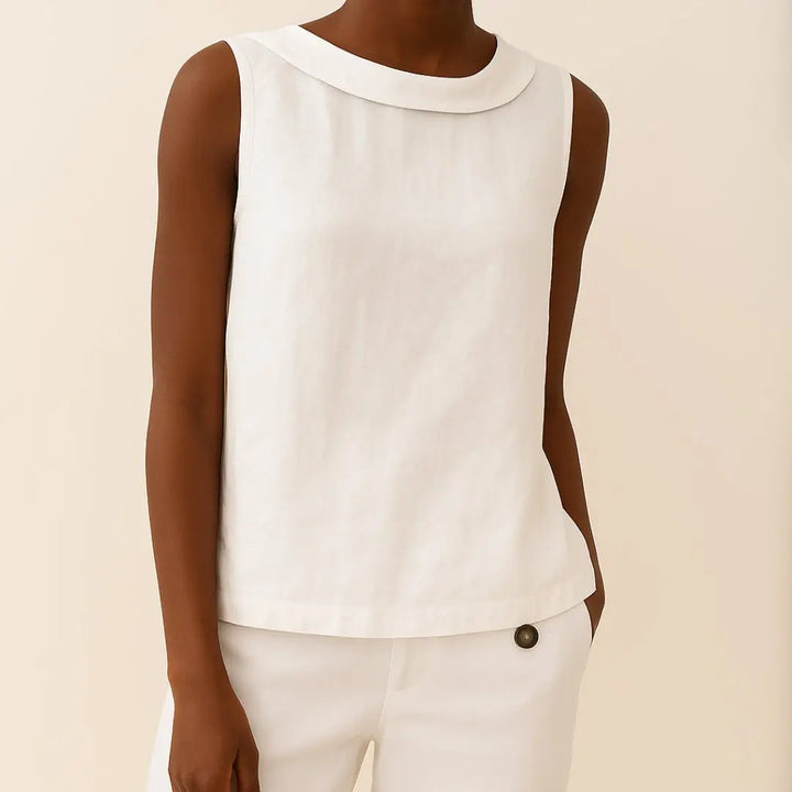 Women's sleeveless top in a relaxed summer fit. Sophisticated roll collar, perfect for elegant casual chic.