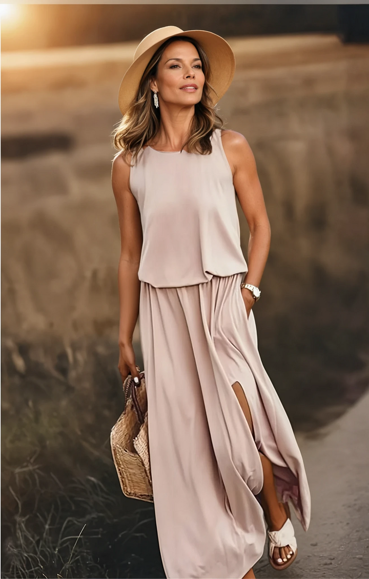 Stylish casual round neck sleeveless maxi dress for women, excellent for relaxed summer days.