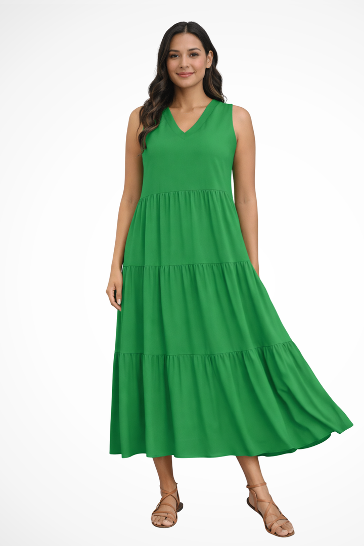 Women's sleeveless tiered maxi dress, perfect for effortless summer style.