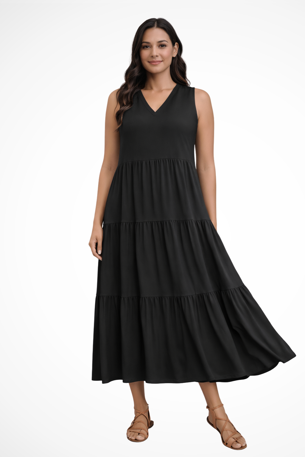Lightweight summer V-neck dress, a flowy and comfortable tiered maxi.