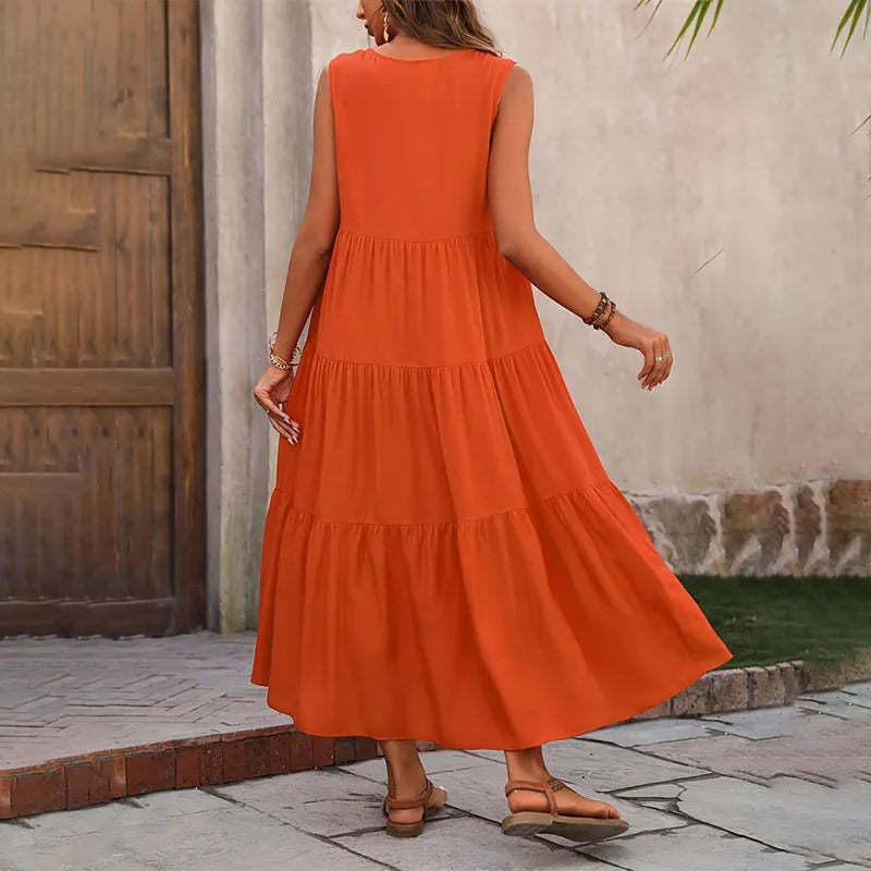 Stylish sleeveless tiered sundress, comfortable for any casual occasion.