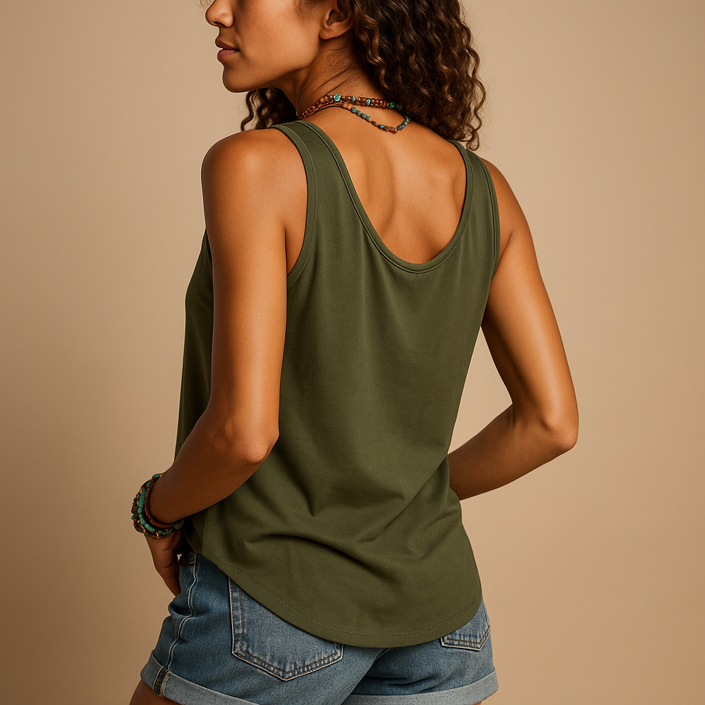 Relaxed fit women's sleeveless V-neck button-down top for stylish spring & summer casual outfits.