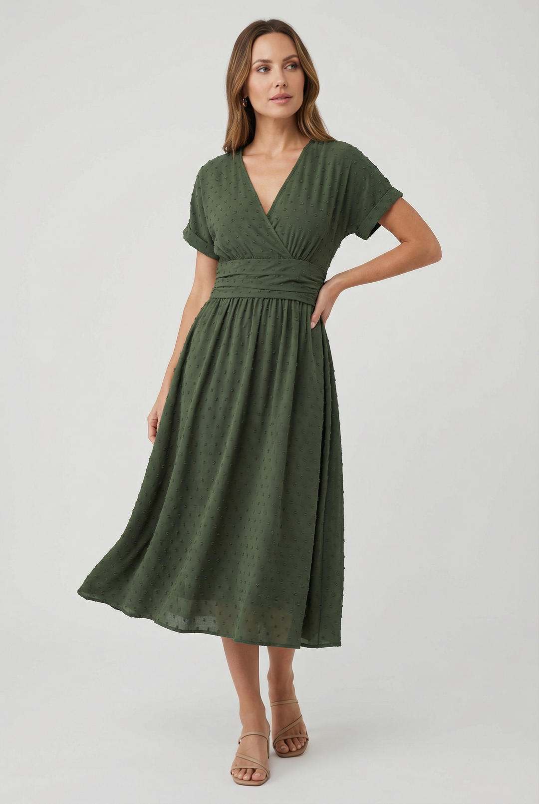 Casual V-neck midi dress for women, perfect for parties