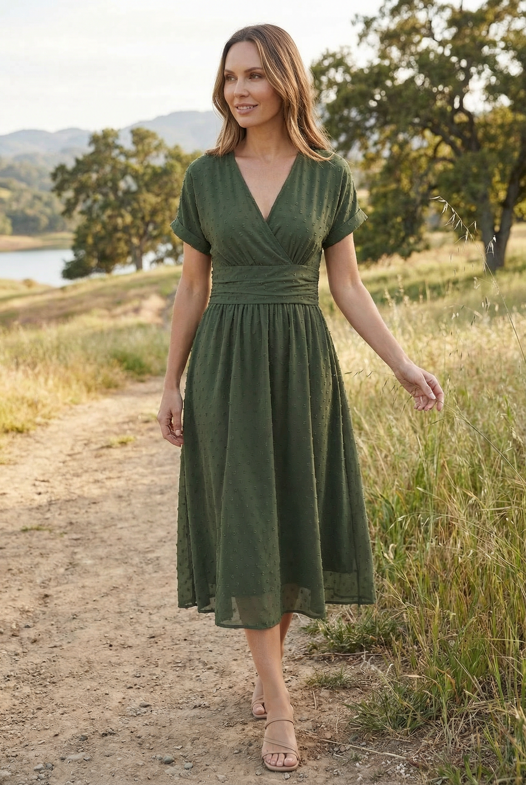 Elegant women's cocktail midi dress, sleeveless and casual