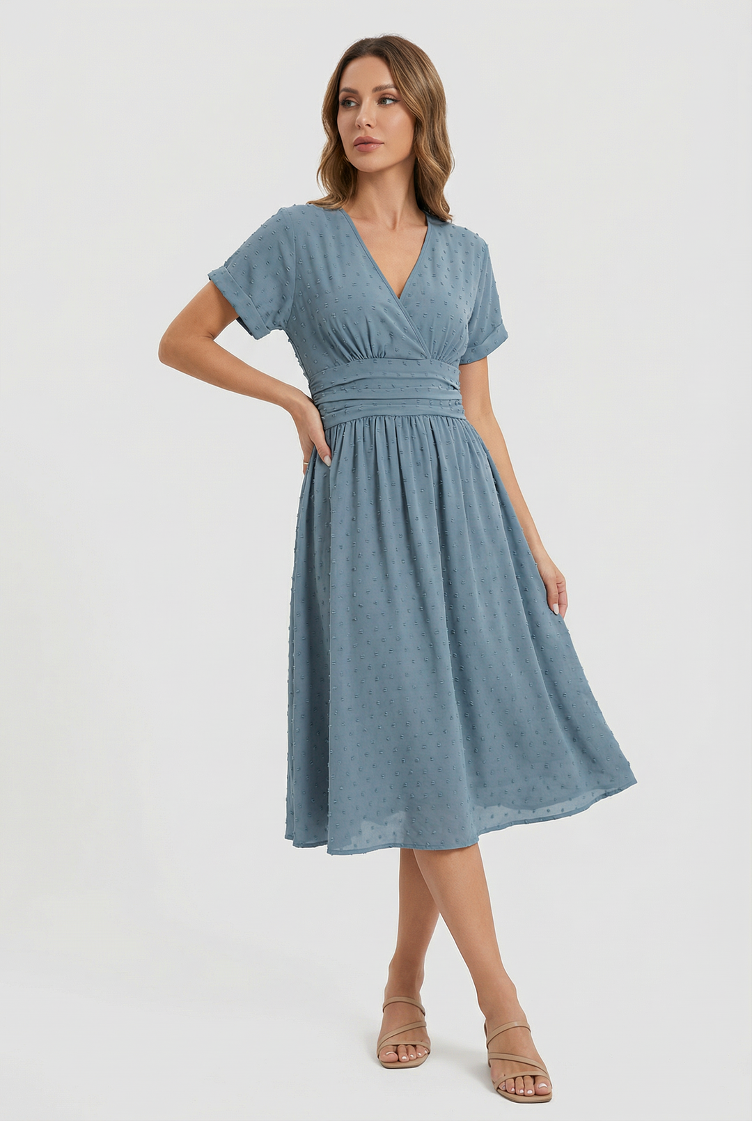Women's casual fashion midi dress, sleeveless with a V-neck