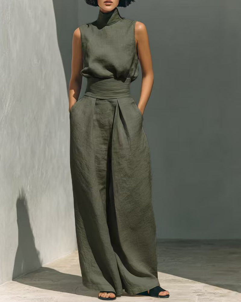 Stylish sleeveless wide leg jumpsuit for women, a perfect casual summer or spring outfit.