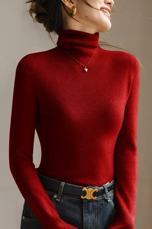 Comfortable women's seamless high-neck top, warm slim-fit design perfect for winter and fall workwear.