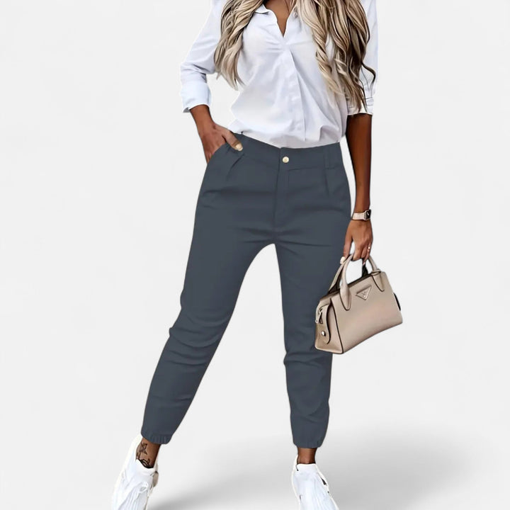 Women's elegant tailored trousers, featuring a comfortable slim fit and high waist