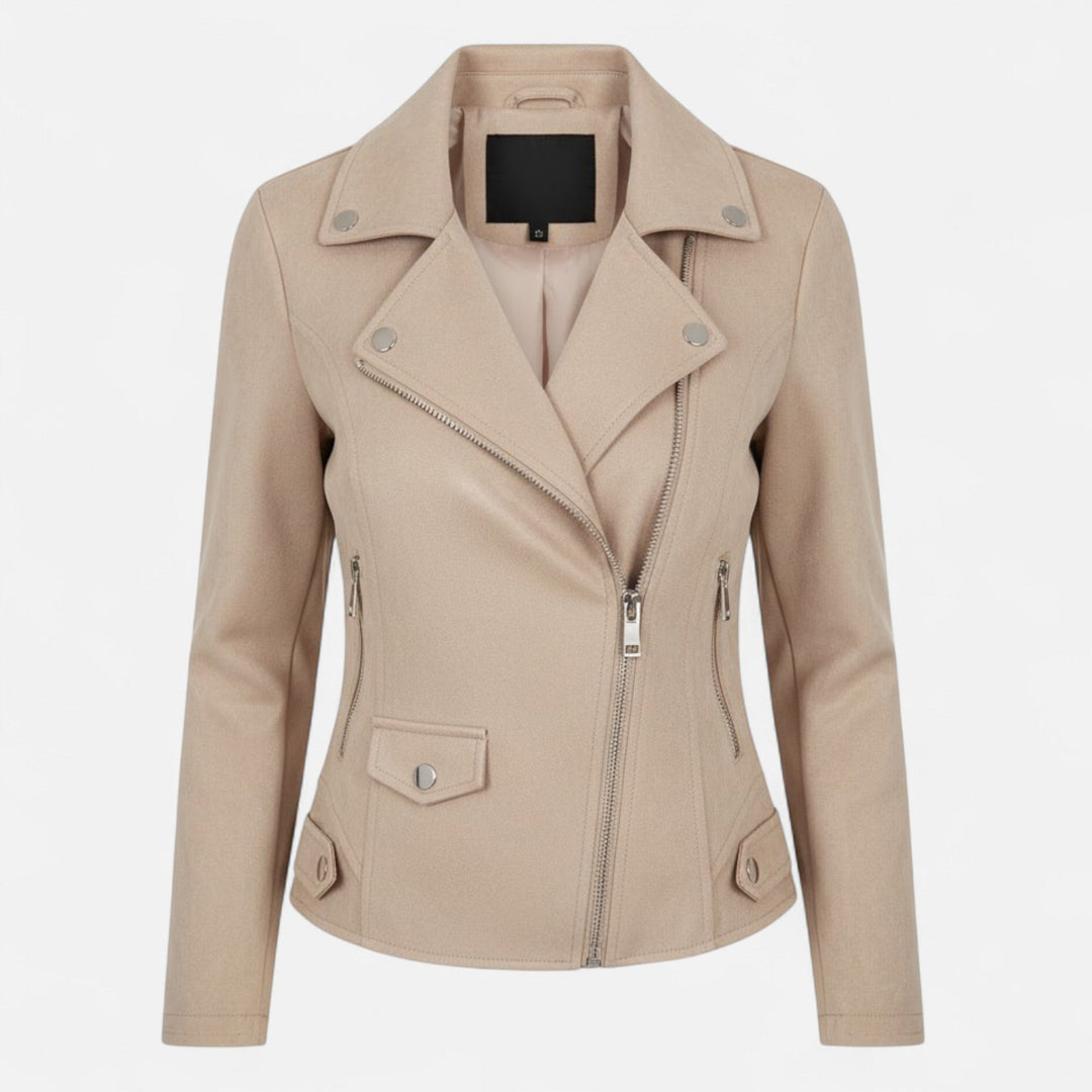 Women's slim lapel zip jacket in black, front view