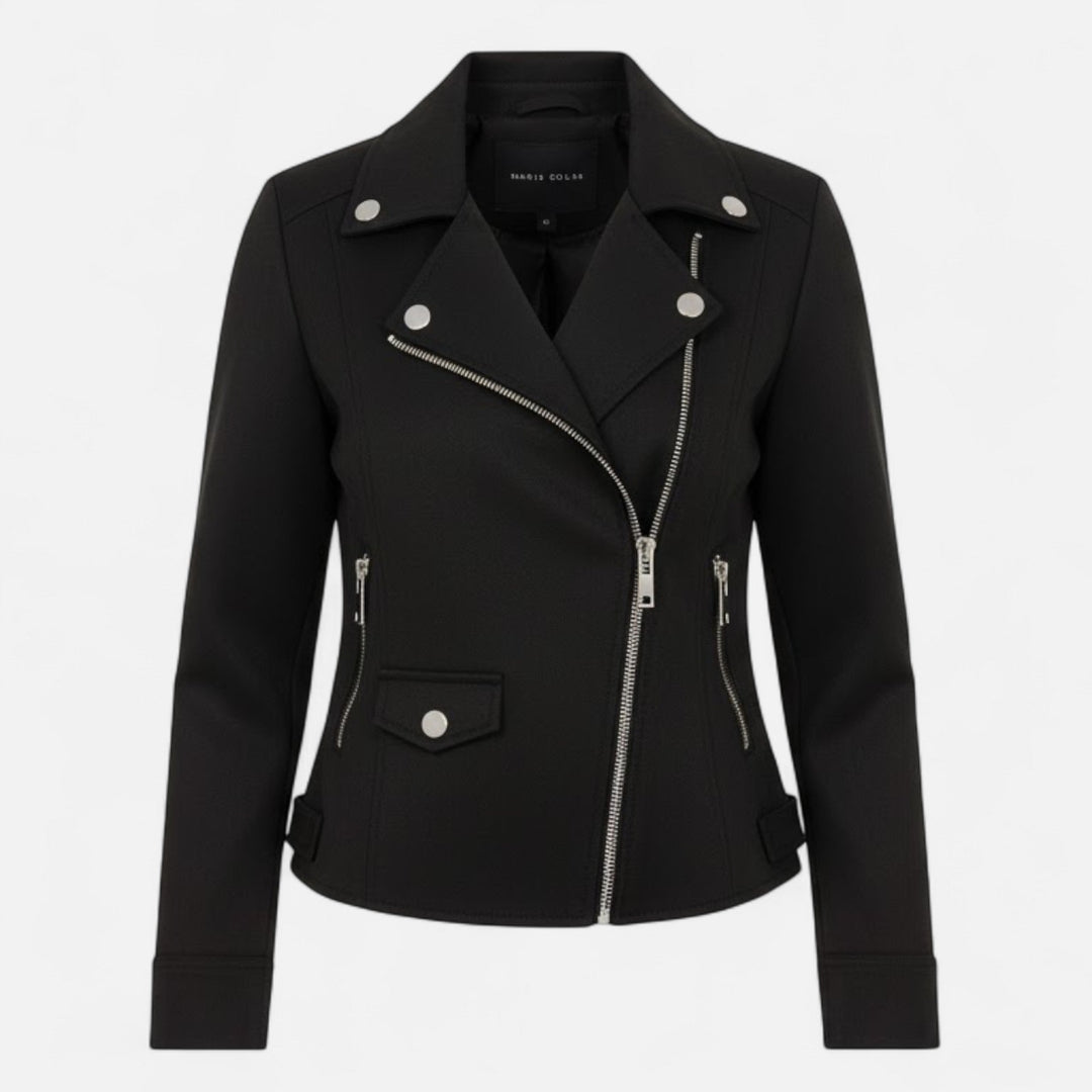Full body shot of a women's slim lapel jacket in beige