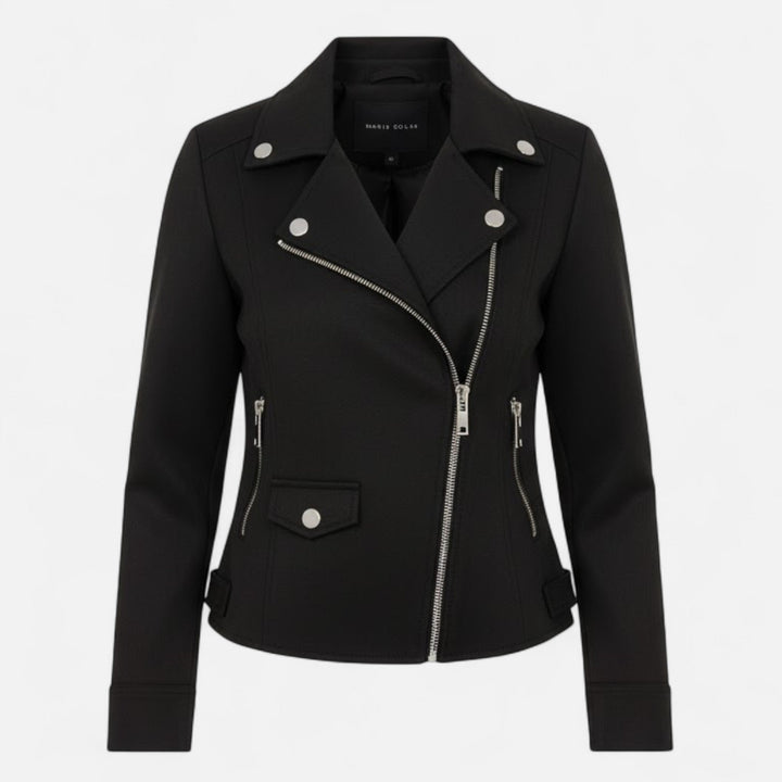 Full body shot of a women's slim lapel jacket in beige