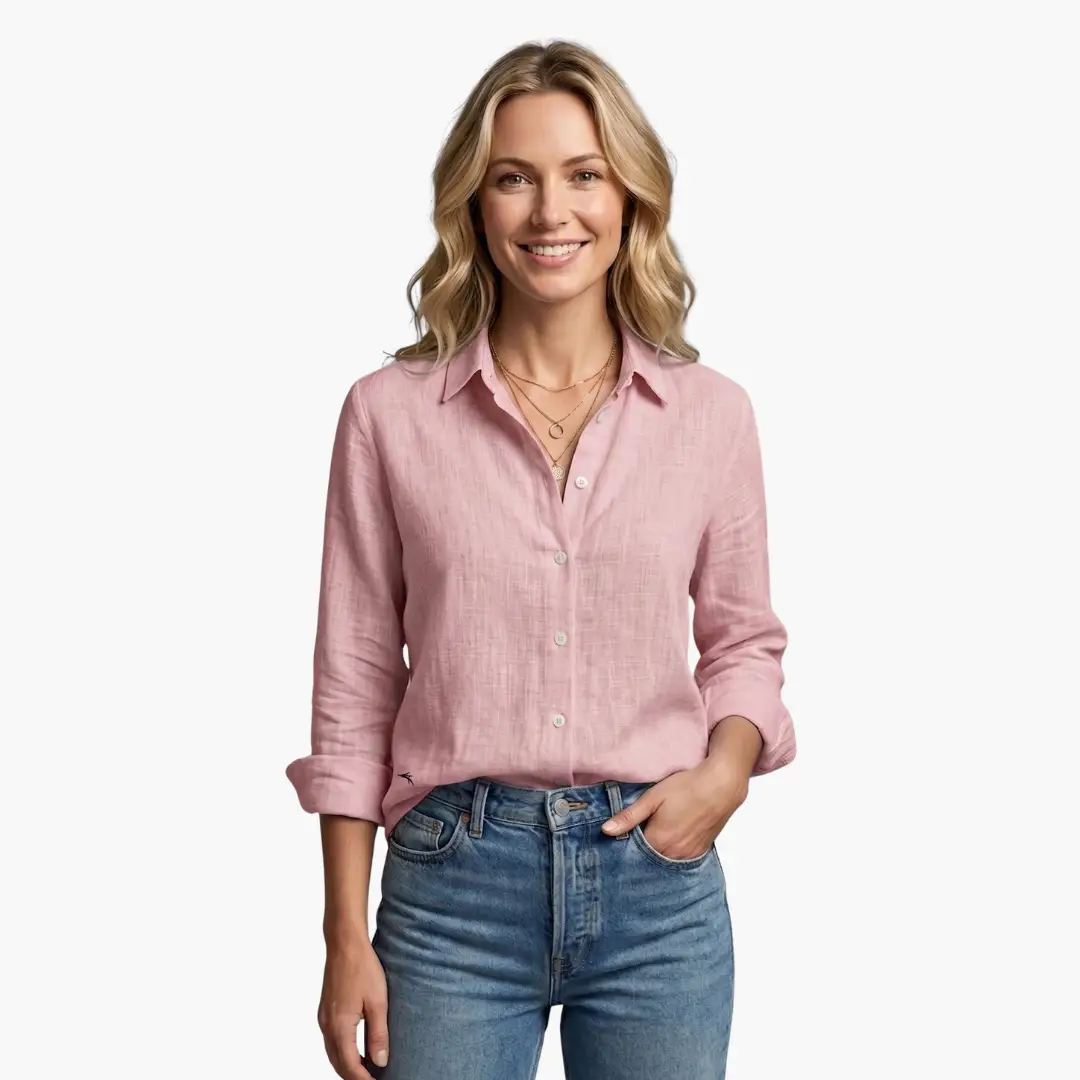 Chic women's slubbed long sleeve blouse, perfect for work or weekend casual.