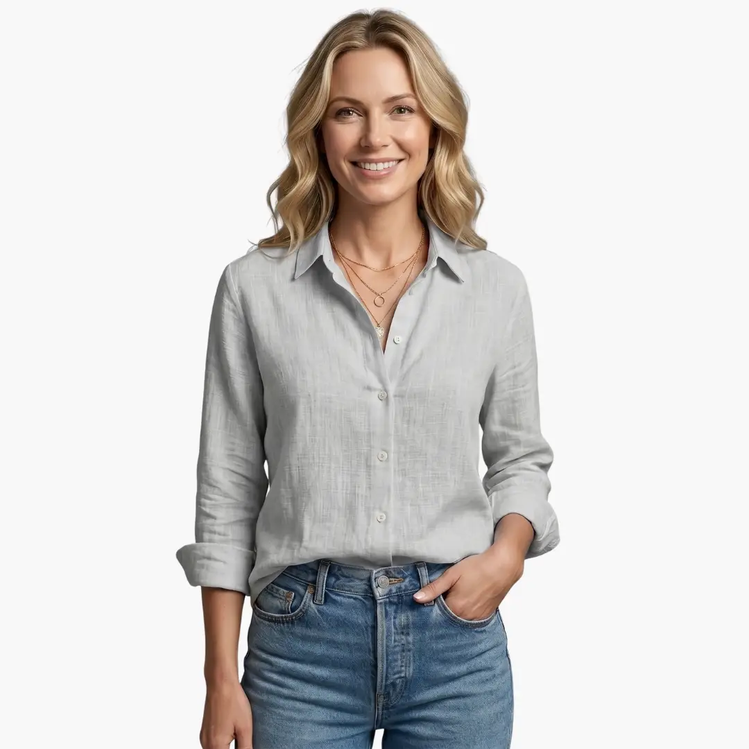 Comfortable women's slubbed long sleeve blouse, relaxed fit & effortless style.