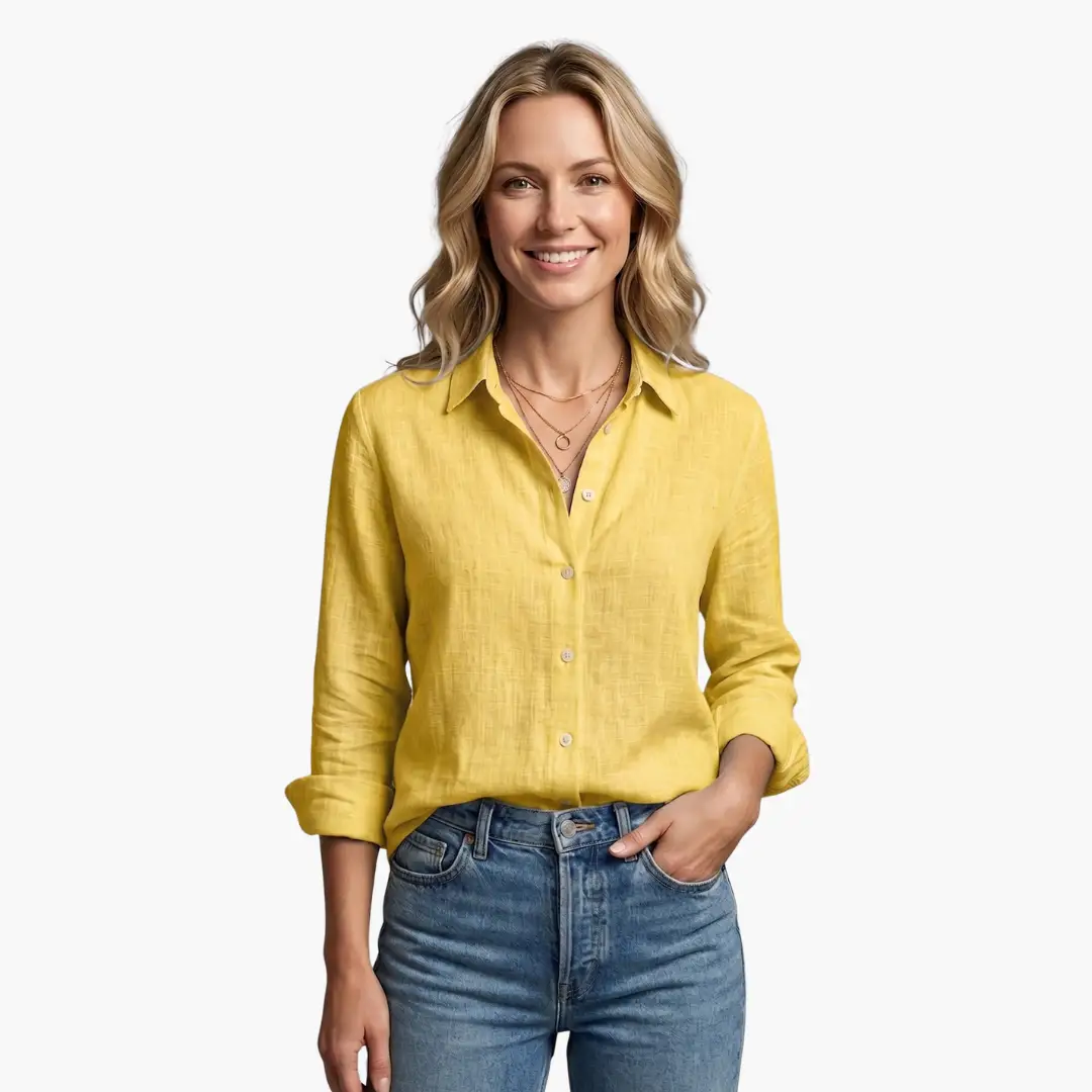 Textured slubbed long sleeve blouse for women, a comfortable and chic collared top.