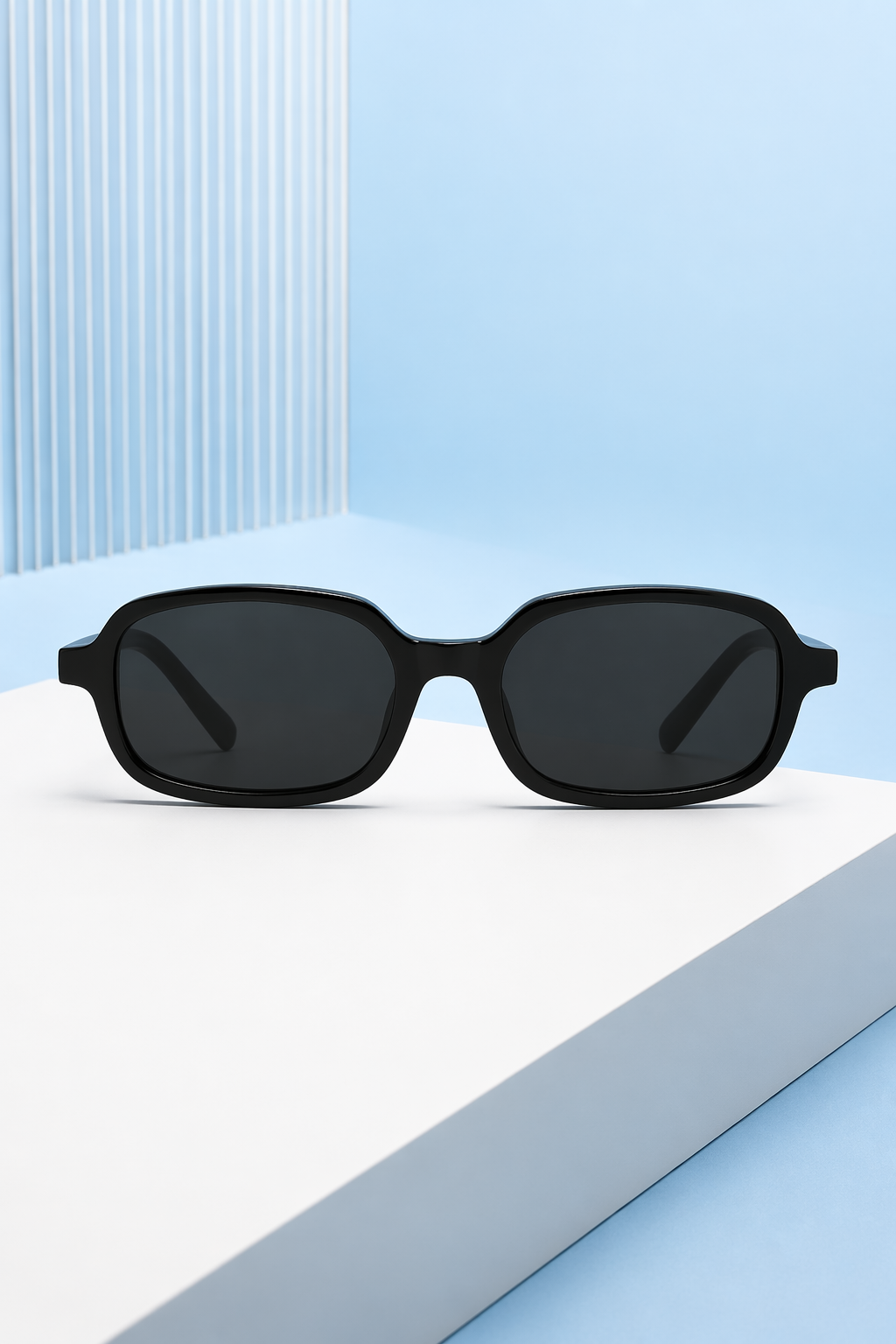 Women's fashion small narrow rectangle tinted retro sunglasses. Chic and minimalist eyewear.