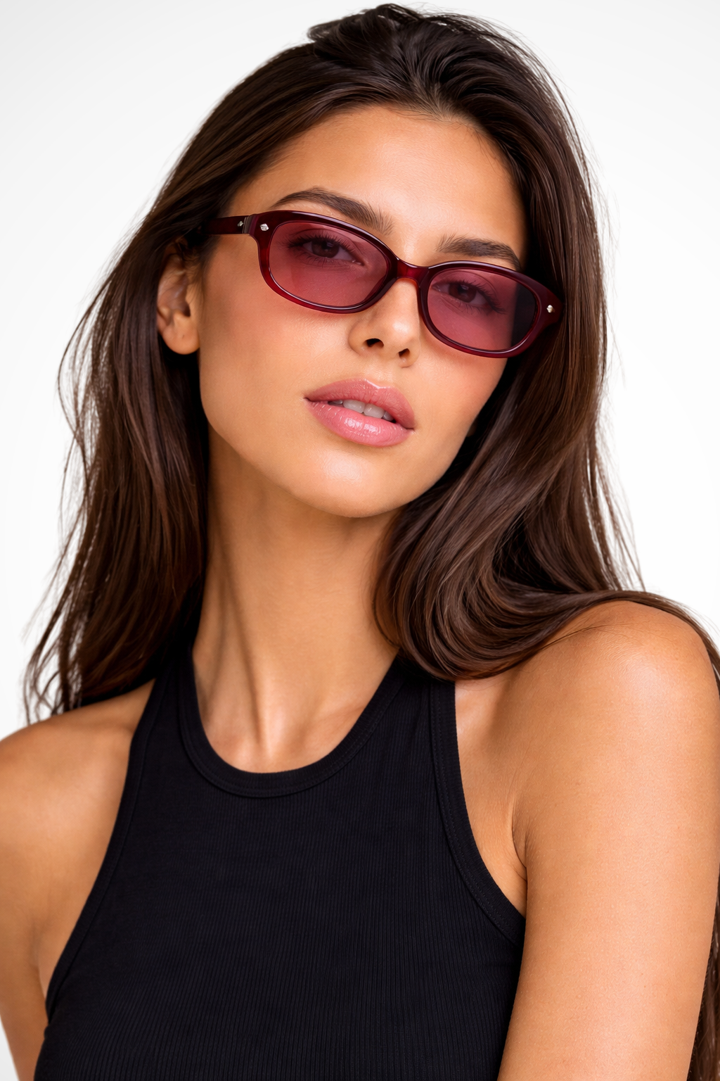 Chic women's retro small narrow rectangle sunglasses with unique tinted lenses. Perfect fashion accessory.