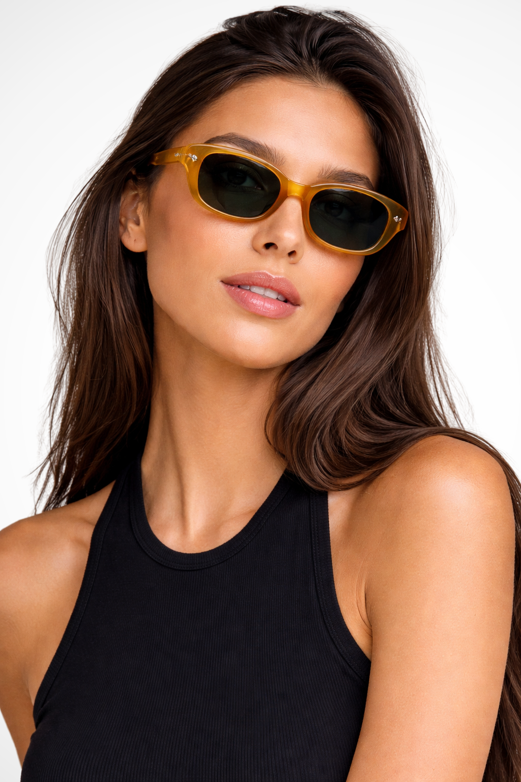 Versatile women's small narrow rectangle tinted retro sunglasses for everyday fashion. Must-have accessory.