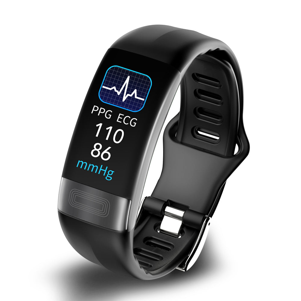 Women's smart bracelet with ECG, BP, HR, SpO2, and sleep tracking features.