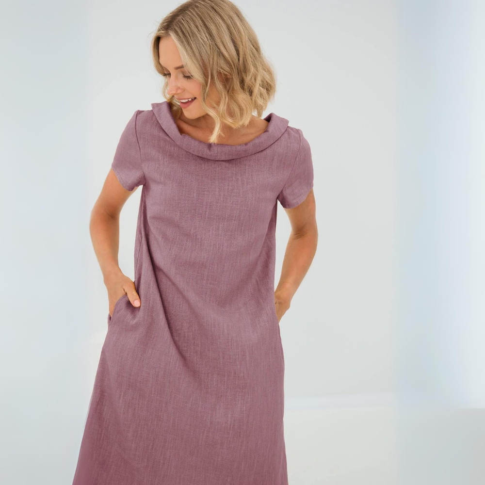 A lightweight and elegant Sofia linen midi dress for warm weather.