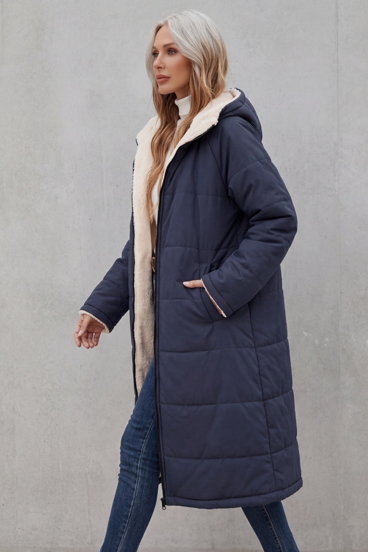 Black women's everyday cozy coat. Soft, warm, comfortable outerwear, perfect for winter fashion.