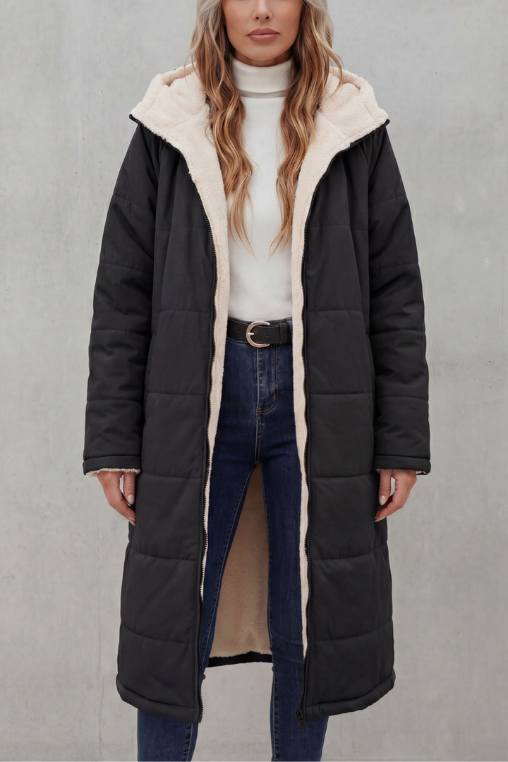 Green women's everyday warmth coat. Soft, cozy, comfortable outerwear for cold weather.