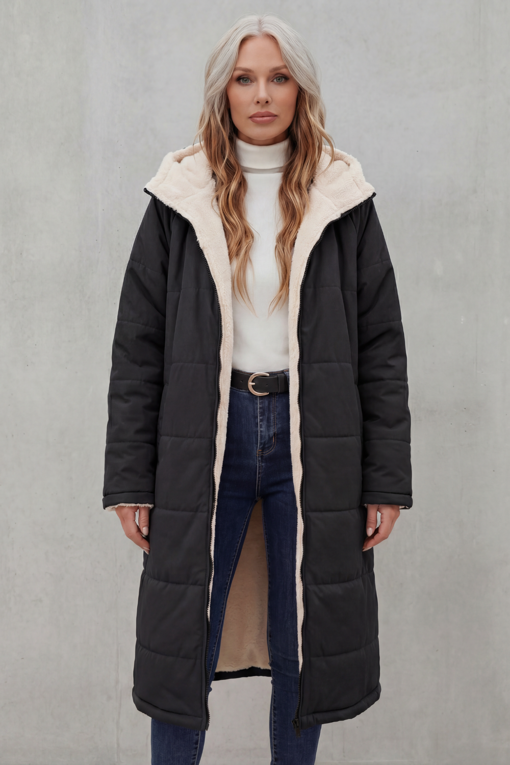 Warm women's cozy jacket, soft & comfortable. Essential winter outerwear for everyday wear.