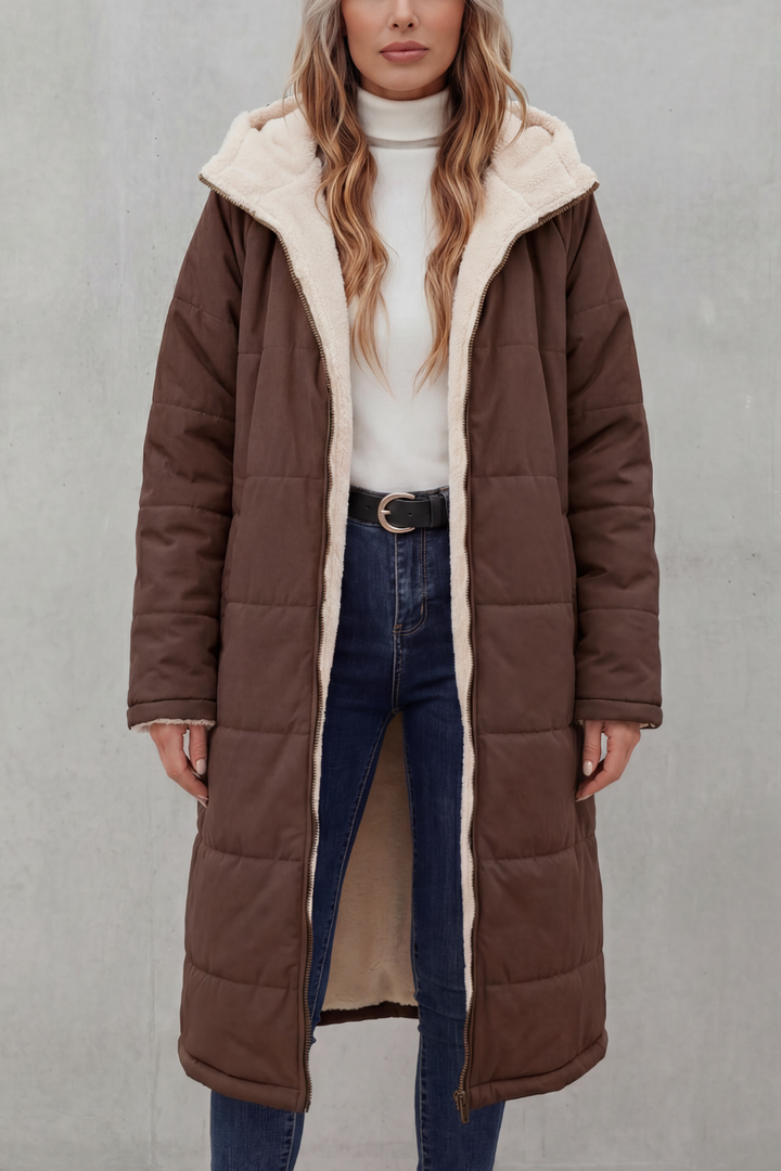 Comfortable women's soft cozy coat. Everyday warmth outerwear, ideal for cold weather layers.