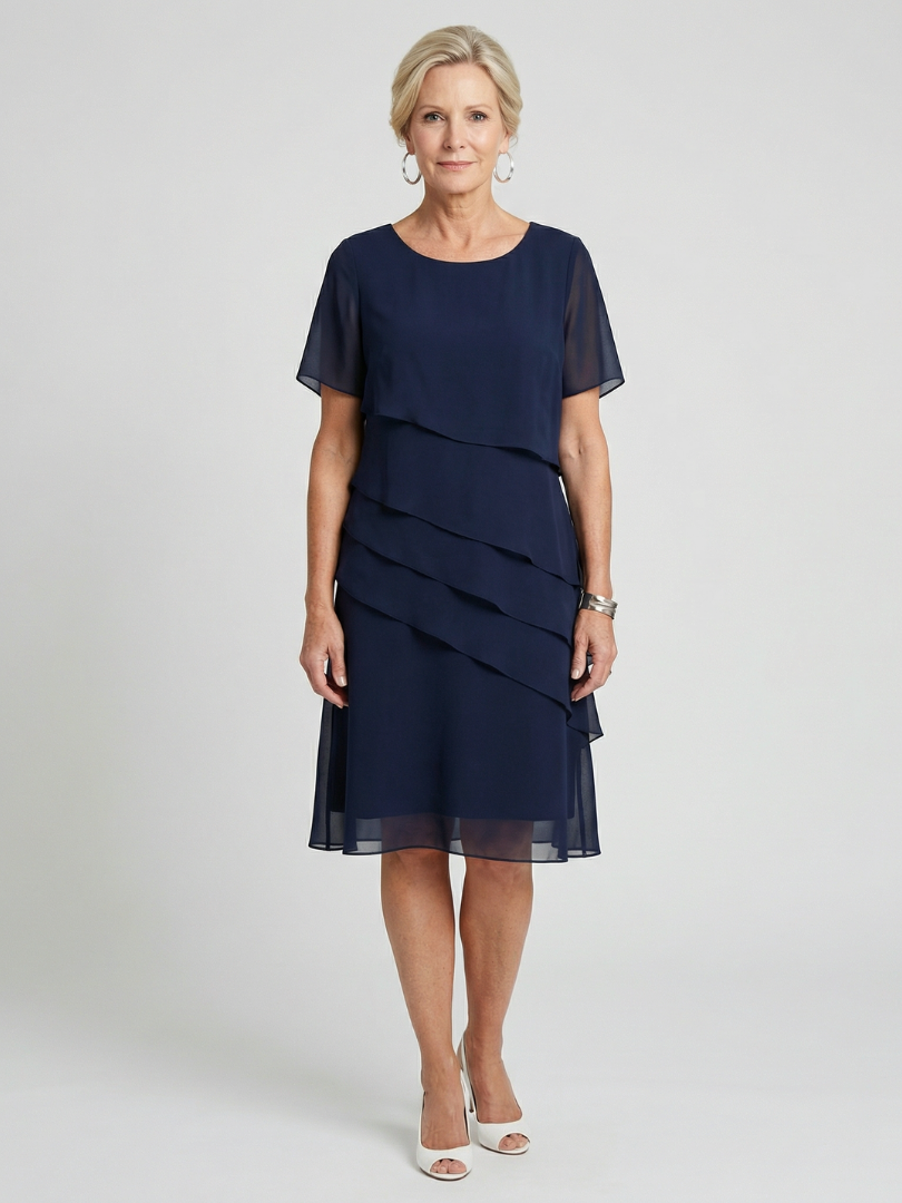 Women's soft contour knee length dress, relaxed fit, short sleeve, round neck for effortless style.