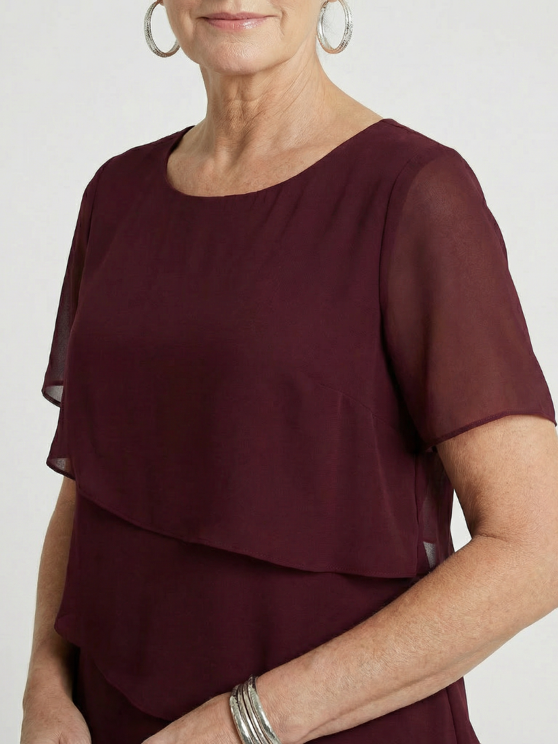 Soft contour women's dress, knee length, short sleeve, round neck, designed for ultimate comfort & style.
