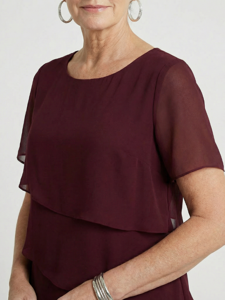 Soft contour women's dress, knee length, short sleeve, round neck, designed for ultimate comfort & style.