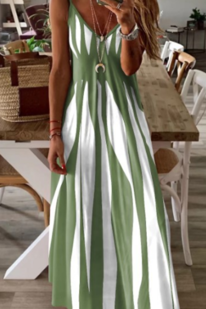 Stylish women's casual soft dye midi dress. Flowy, sleeveless V-neck, perfect comfortable summer fashion.