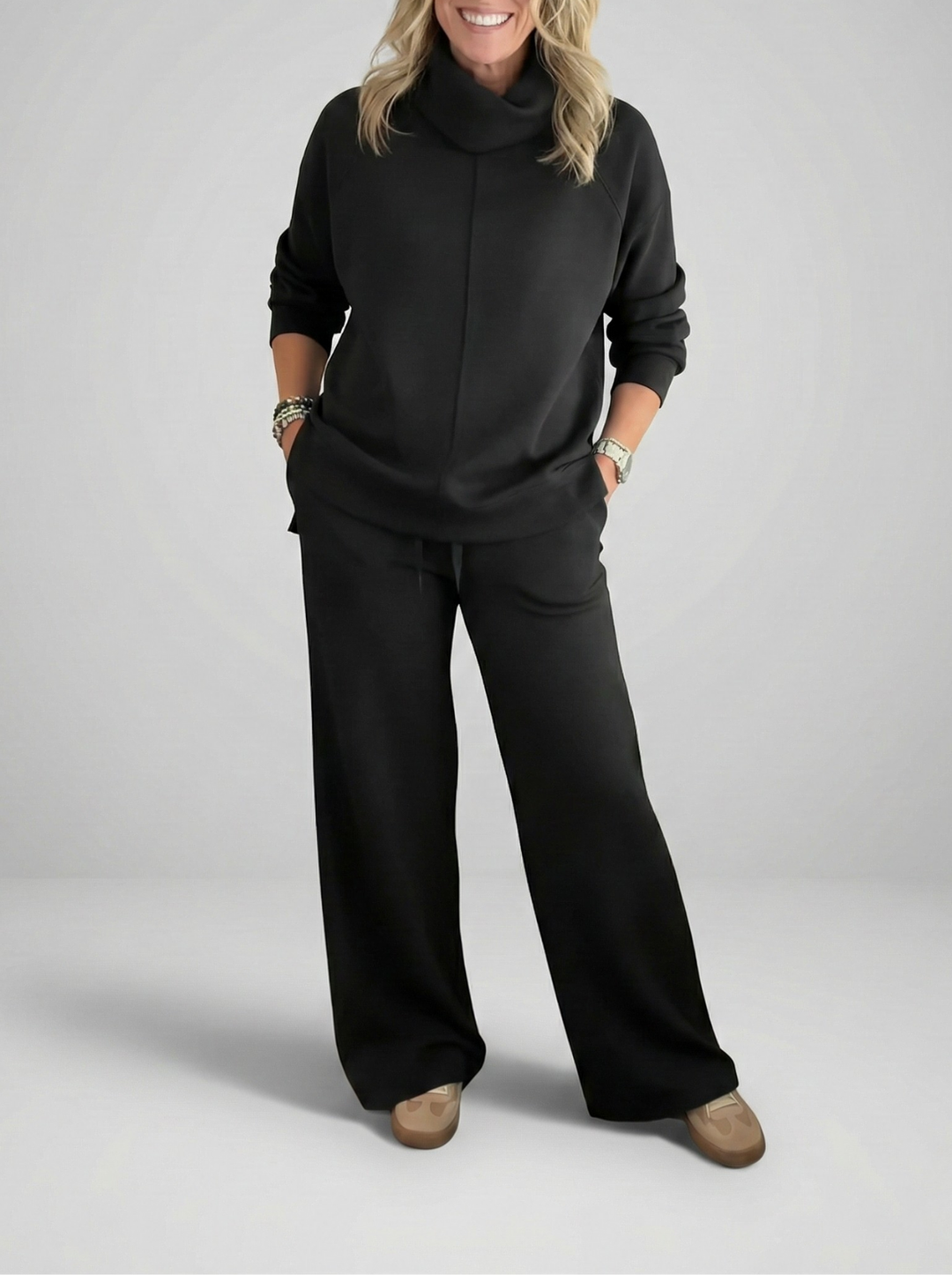 Women's soft elegant everyday two-piece set, perfect for casual comfort & style.