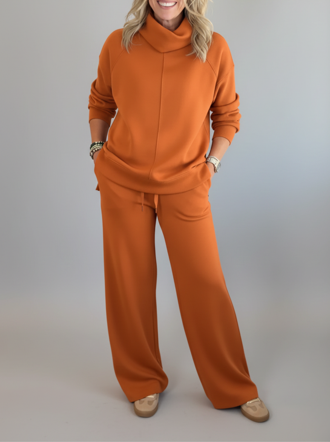 Women's stylish two-piece set, offering soft elegance and ultimate comfort for daily activities.